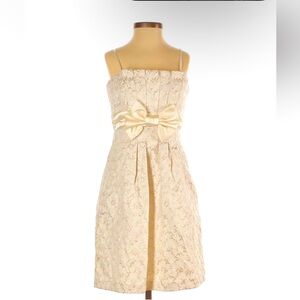 BETSEY & ADAM $238 Cream Metallic Gold Pleated Strapless Flower Jacquard Dress 4